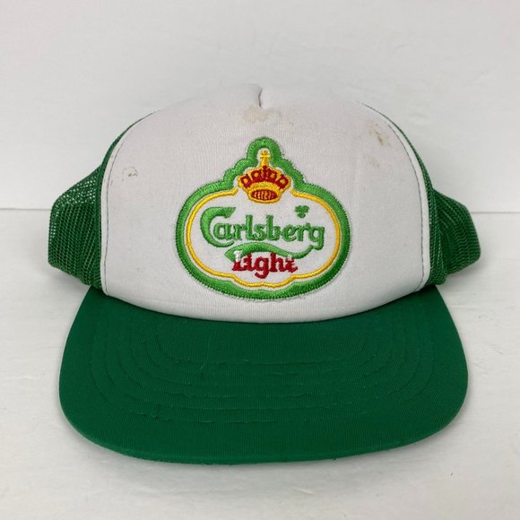 Vintage Carlsberg Beer Patch Snapback Hat Trucker Cap Mens Green Mesh - Picture 2 of 14